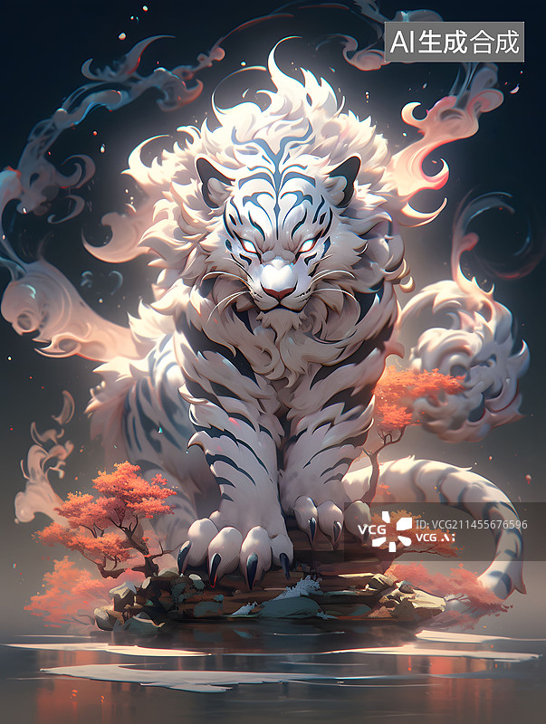 【AI数字艺术】中国古代神兽山海经系列插画之西方白虎图片素材