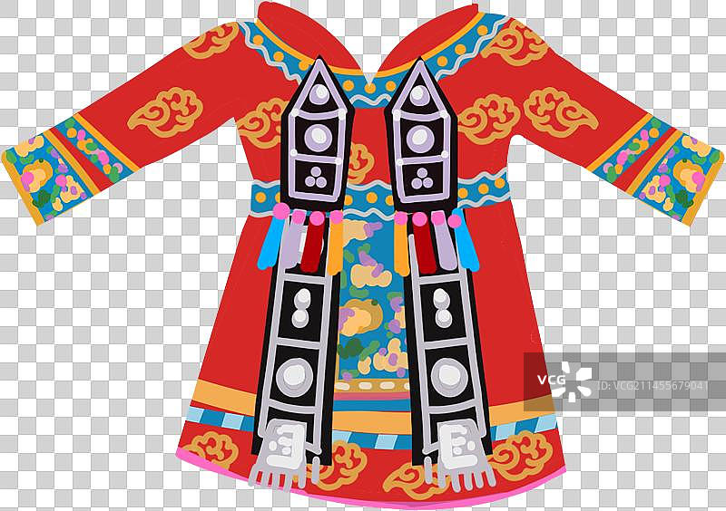 56个民族插画元素扁平裕固族女裙子图片素材