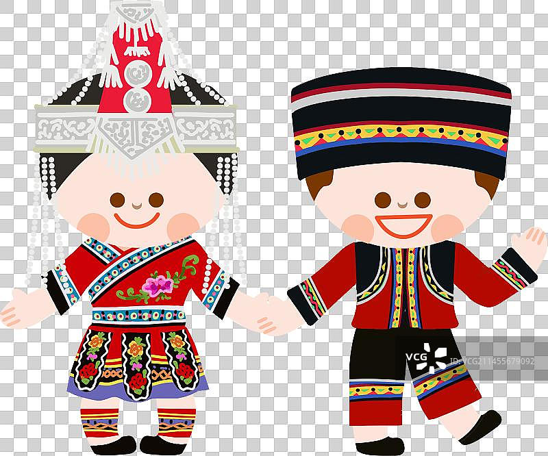 56个民族插画元素扁平畲族图片素材