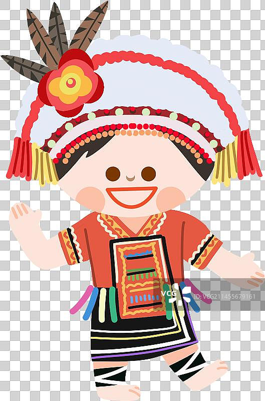 56个民族插画元素扁平高山族女图片素材