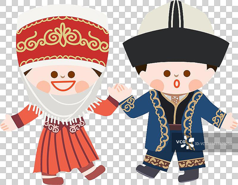 56个民族插画元素扁平柯尔克孜族图片素材