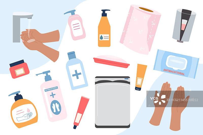 洗手的扁平化构图图片素材