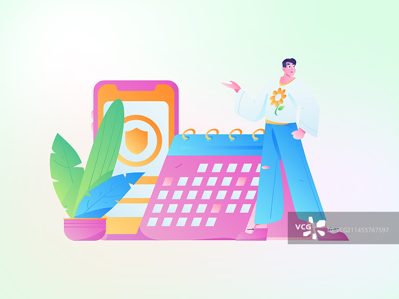 签到人物扁平矢量概念运营手绘插画图片素材