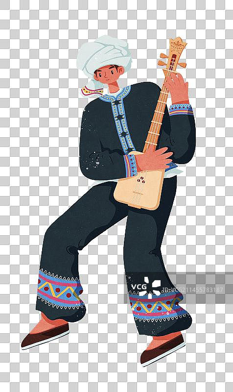 布朗族弹三弦琴的男性图片素材