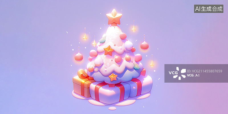 【AI数字艺术】C4D风格卡通圣诞树元素，圣诞节设计素材图片素材