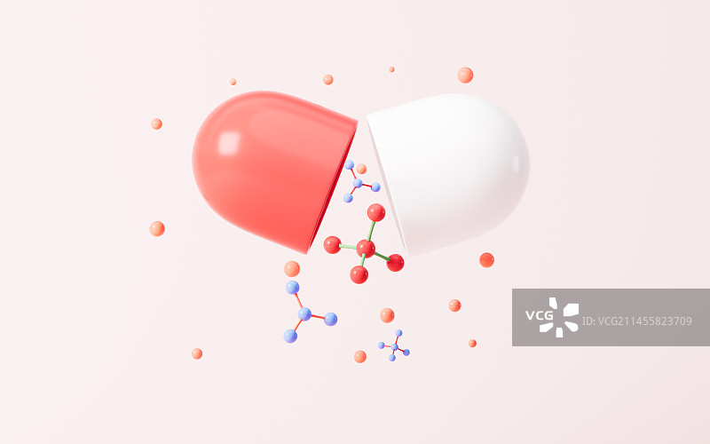 卡通分子结构与药物治疗3D渲染图片素材