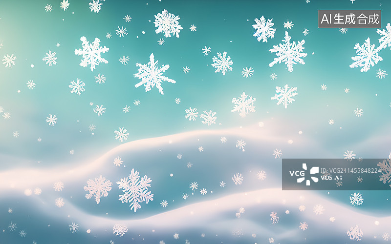 【AI数字艺术】蓝色背景下雪花的特写镜头图片素材