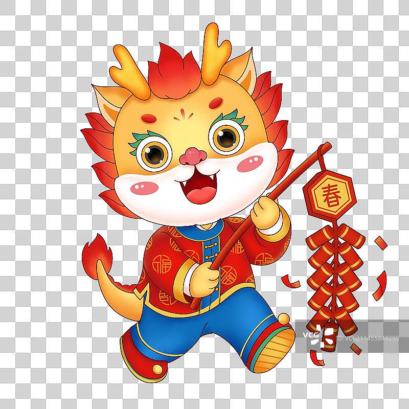 龙年IP形象 可爱的卡通龙放鞭炮图片素材