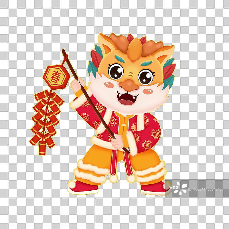 龙年IP形象 可爱的卡通龙放鞭炮图片素材