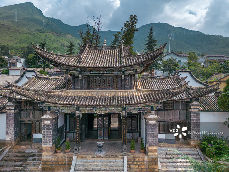 会泽县白雾村三圣宫航拍图片素材