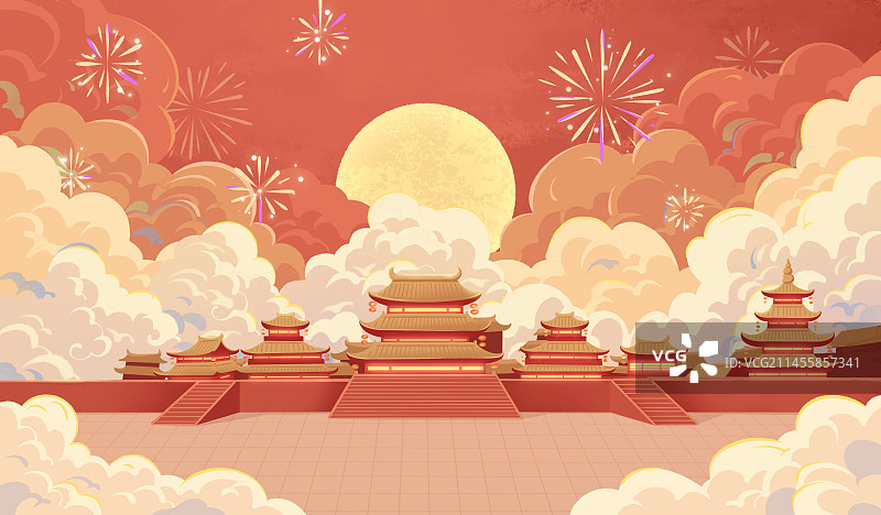 中国宫殿建筑文化节日插画图片素材