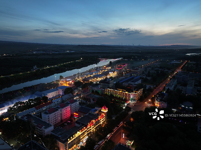 新疆布尔津喀纳斯塔桥、夜市建筑风光航拍图片素材