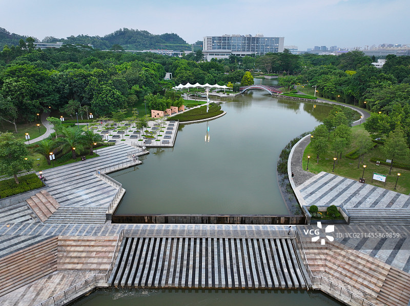 广东省深圳市坪山区政府中心公园航拍图片素材