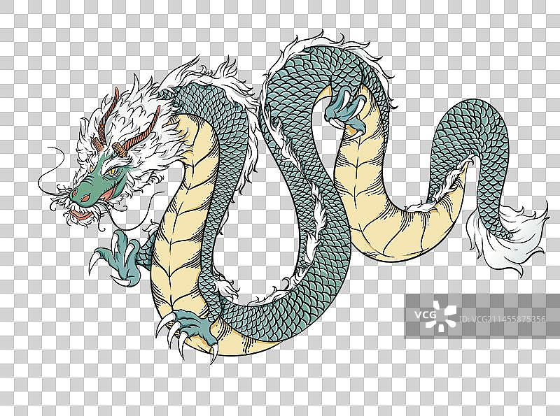 中国青龙国潮风插画元素图片素材