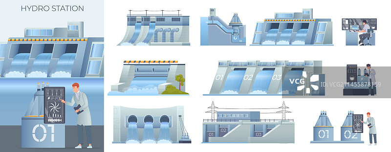 水电站扁平化组合图片素材
