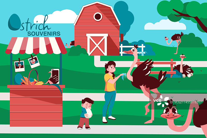 卡通鸵鸟养殖场图片素材