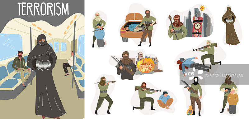 恐怖主义主题扁平化设计图片素材