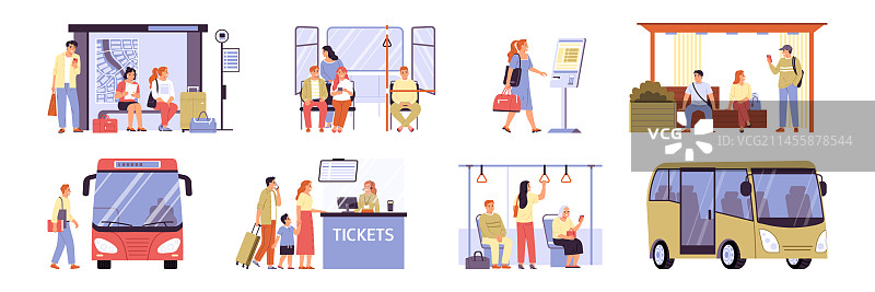 公交车站扁平合集图片素材