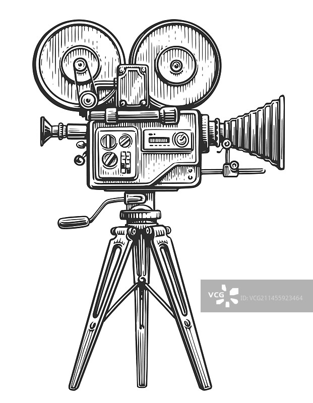 三脚架上的复古摄像机视频拍摄图片素材