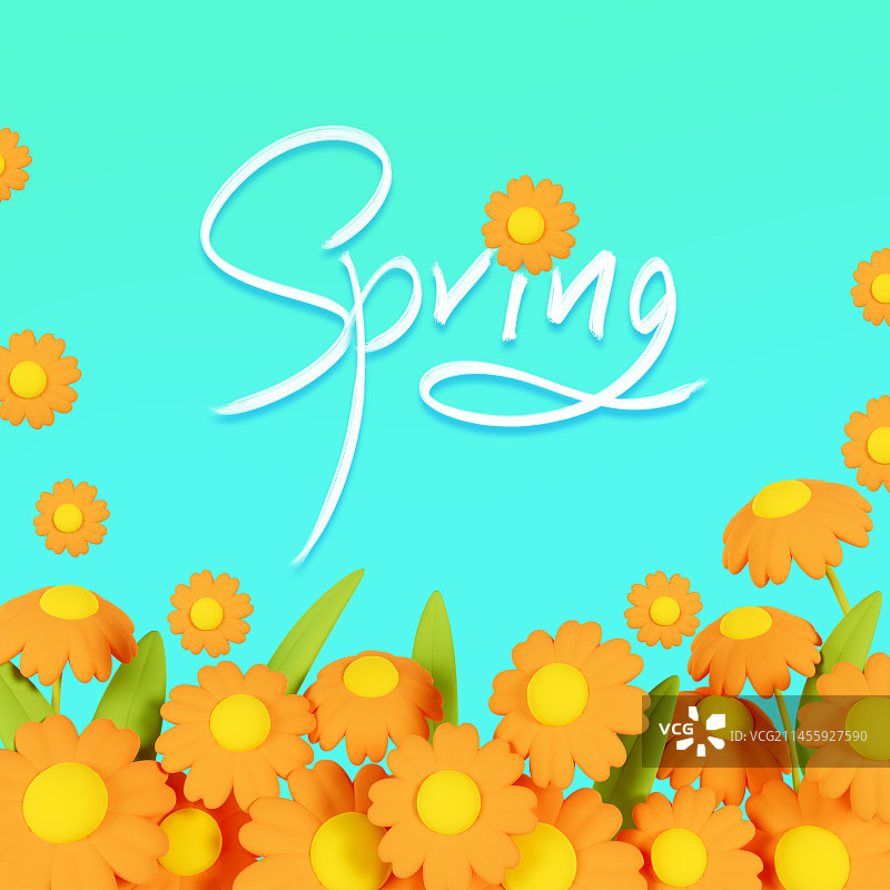 C4D立体雏菊花边蓝色背景春天小清新海报模板图片素材