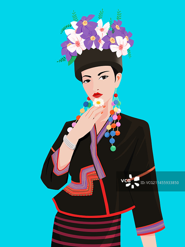 中国少数民族布朗族女孩插图图片素材
