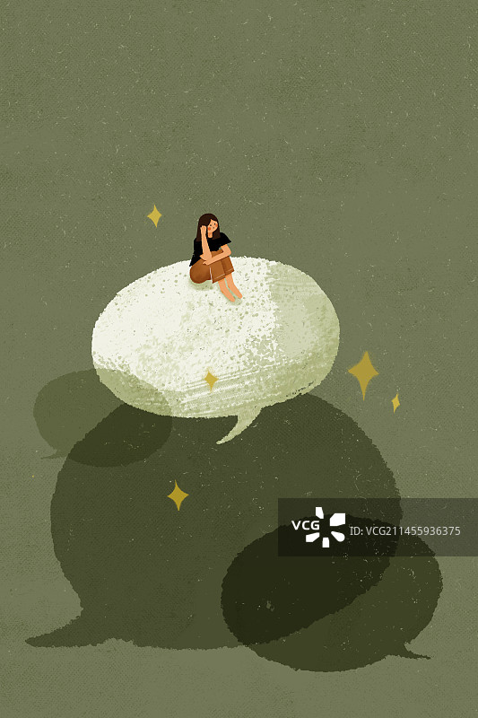 一个女孩在很多的语音对话框泡泡上图片素材