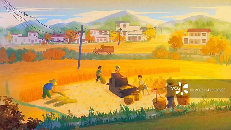 肌理风秋收农忙插画图片素材