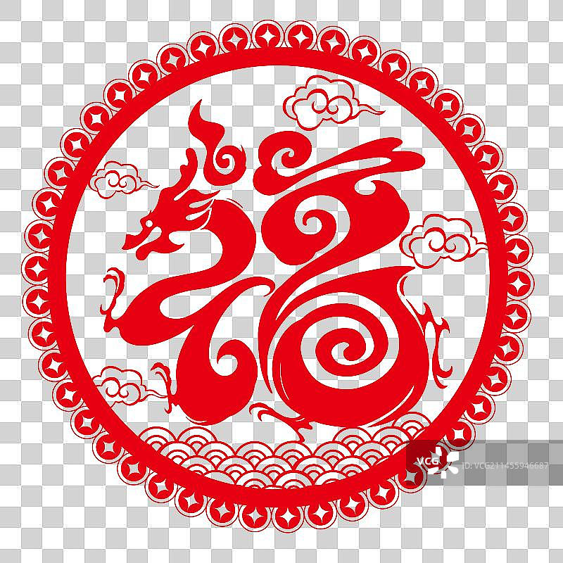 龙年主题福字窗花图片素材