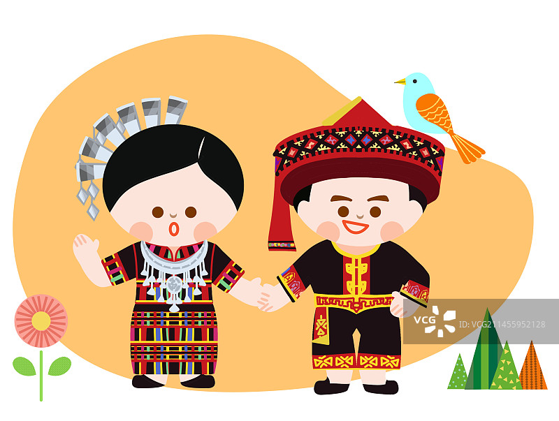 五十六个民族可爱儿童插画黎族图片素材