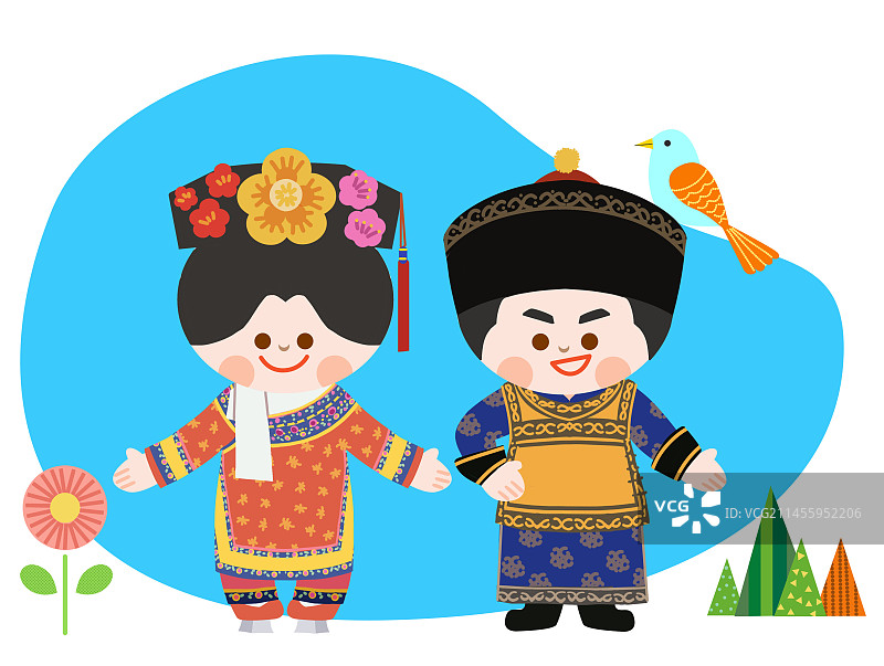 五十六个民族可爱儿童插画满族图片素材