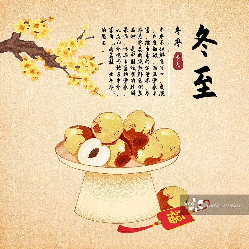 二十四节气冬至美食冬枣插画模板海报图片素材