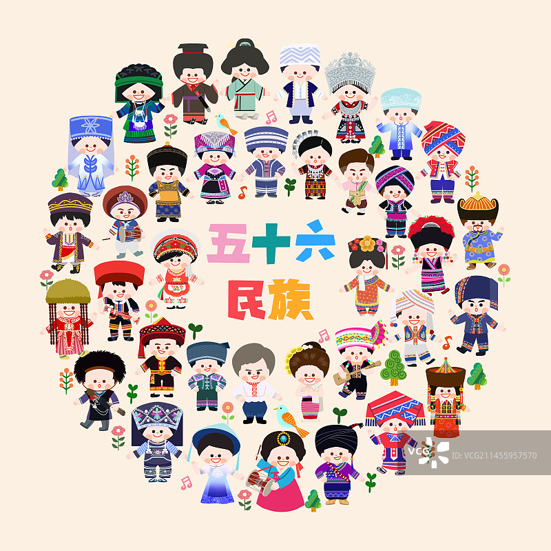 五十六个民族圆形海报图片素材