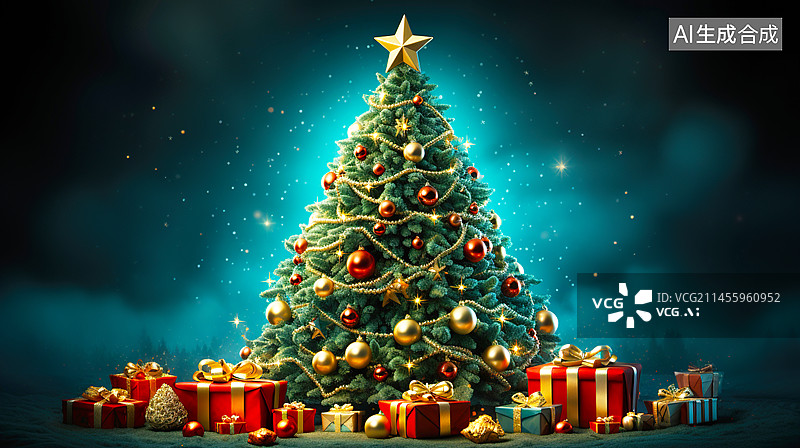 【AI数字艺术】水彩插画浪漫风格传统节日圣诞树背景插画图图片素材