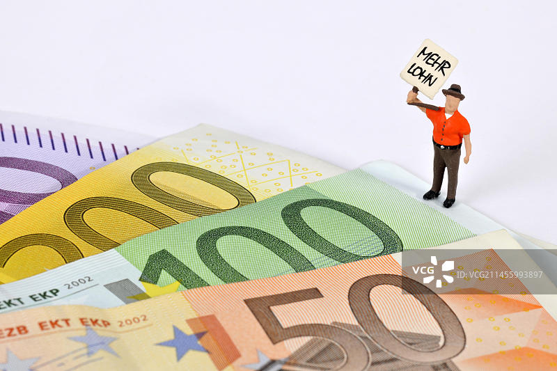 欧元纸币工资需求的象征性图像图片素材