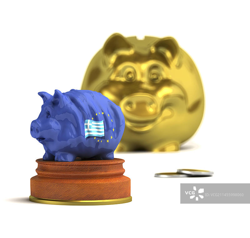 带有希腊国旗的储蓄罐插图图片素材