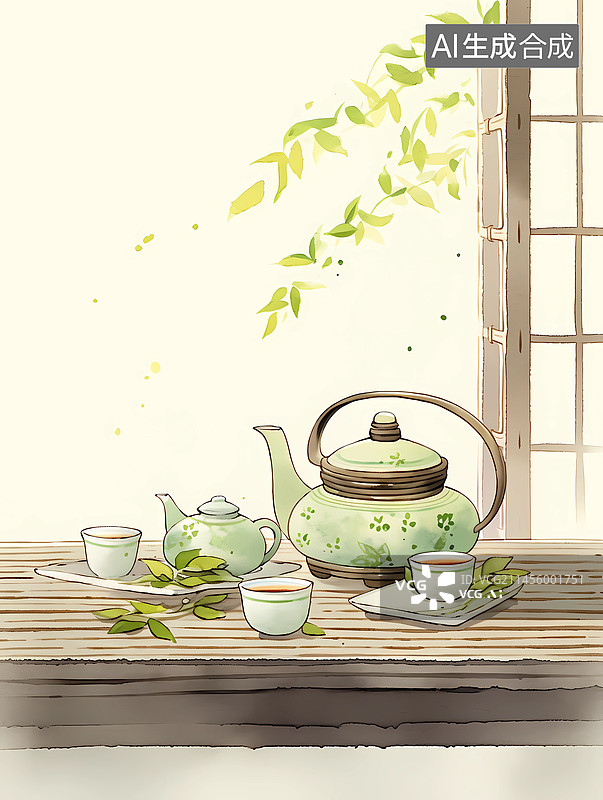 【AI数字艺术】二十四节气之谷雨茶具新茶图片素材