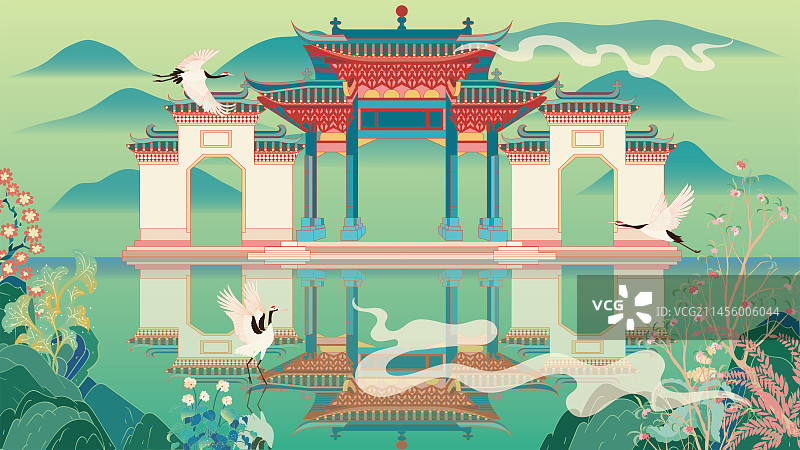 国风地标系列—国潮风佛山祖庙矢量插画图片素材