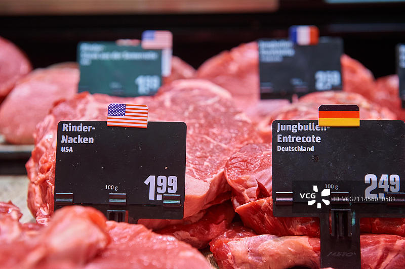 牛排，肉，服务柜台，德国汉堡Rewe中心图片素材
