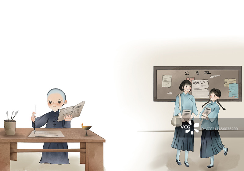 民国时期伟人小时候认真读书长大了让大家都可以在学校读书图片素材