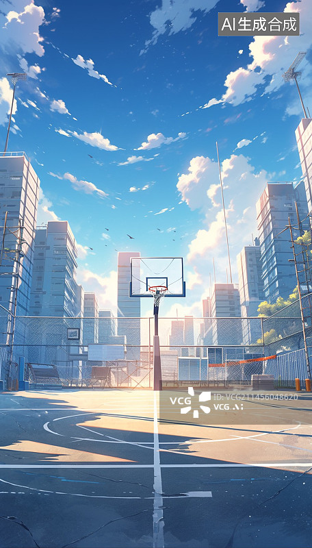 【AI数字艺术】日系篮球场午后场景图片素材