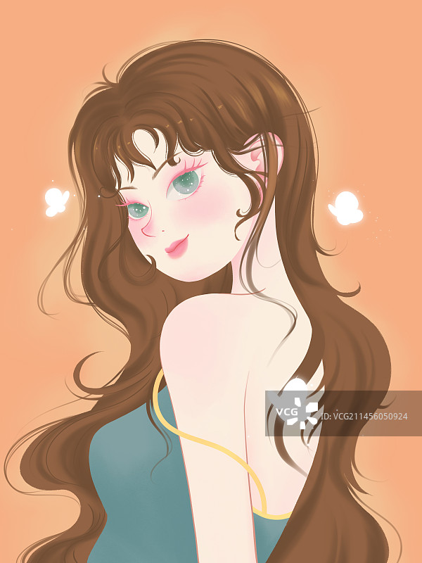 女士半身手绘像图片素材