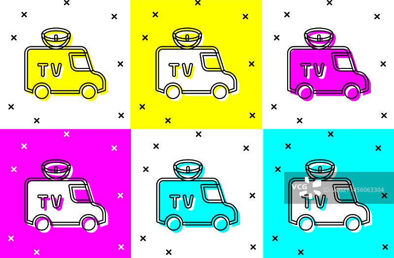 电视新闻采访车与车顶设备图标图片素材