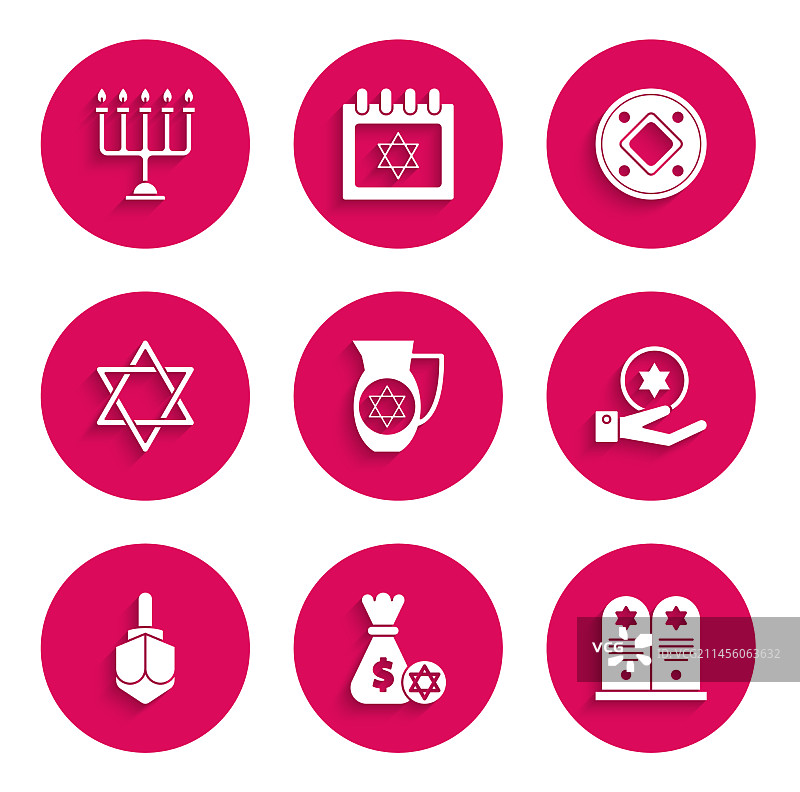 带有大卫之星的醒酒器和犹太钱袋图片素材