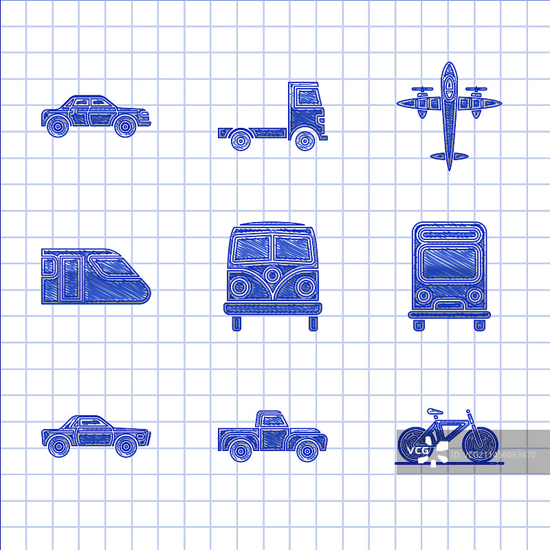 复古小型货车皮卡自行车巴士轿车图片素材