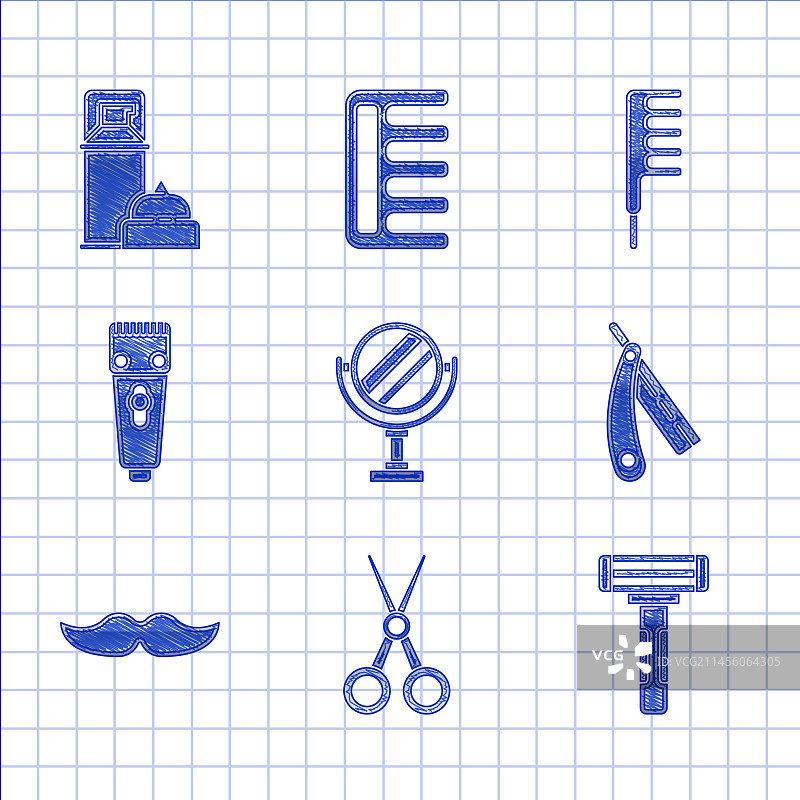 圆形化妆镜剪刀美发师套装图片素材