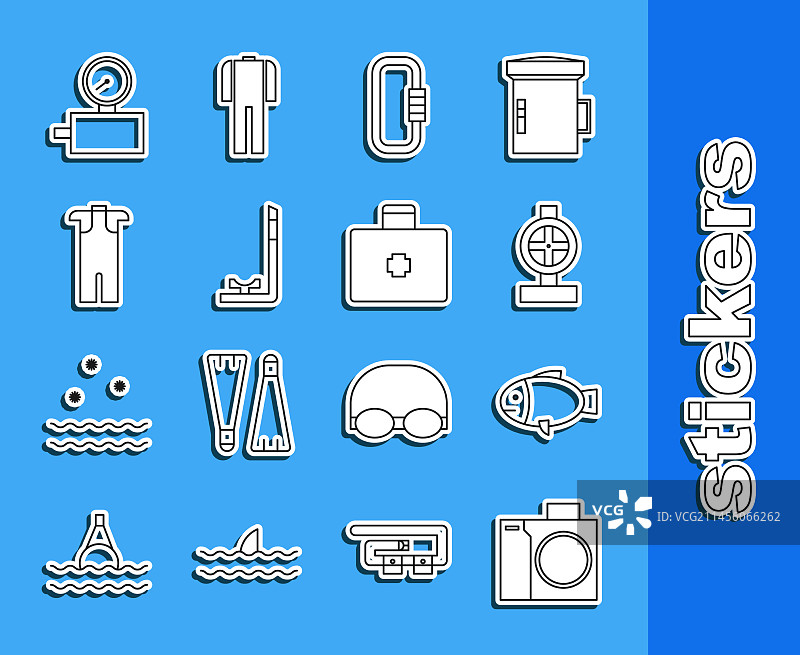 线条照片相机、潜水员鱼类产业图片素材
