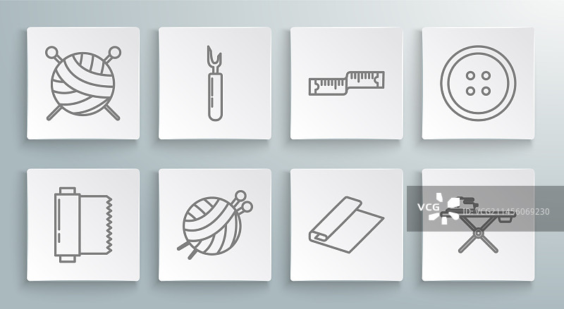 纺织面料卷切割工具纱线线性图标组合图片素材