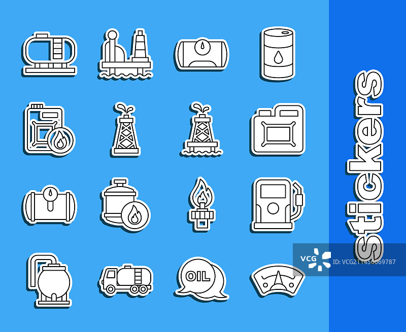 汽车油量表、加油站和油桶线稿图片素材