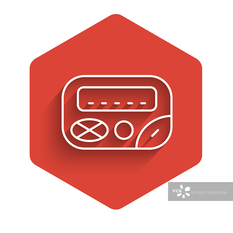 白色线条寻呼机图标，长阴影隔离图片素材