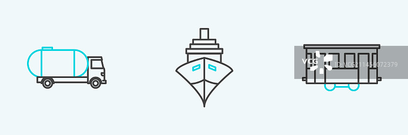 旧式有轨电车、油罐车和货车线条素材图片素材